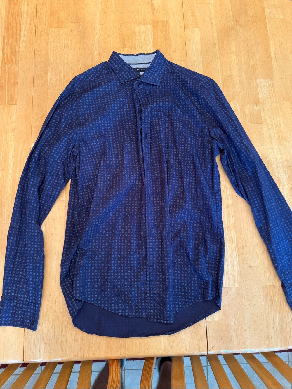 Men's Navy Patterned Button-Up Shirt